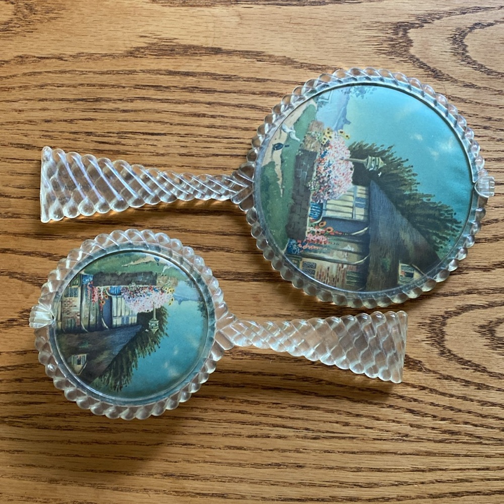 Vintage Mirror and Brush Vanity Set